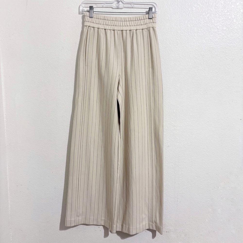 COS Pinstriped High Rise Wide Straight-Leg Pants in Cream White & Black - Picture 2 of 8